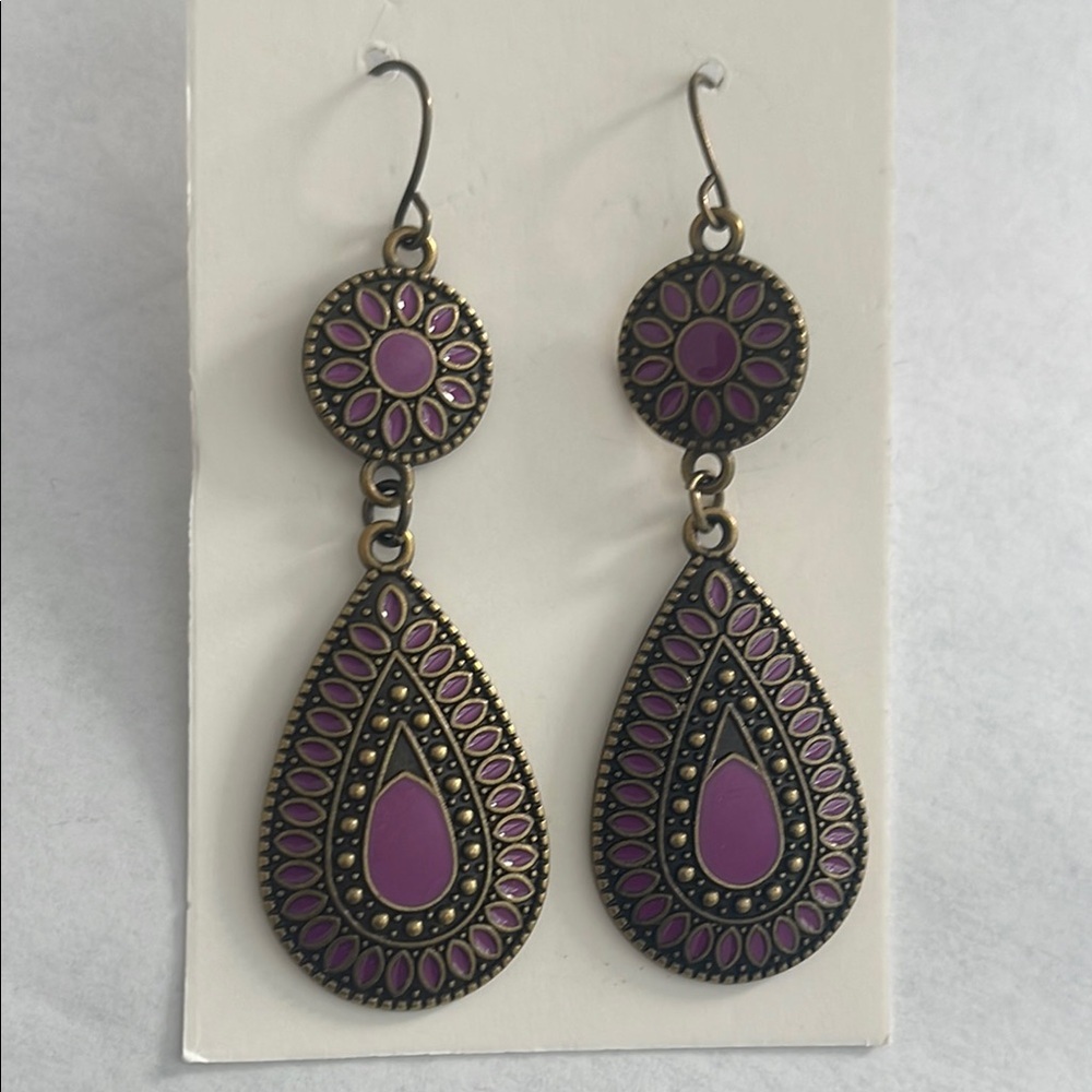 Purple Teardrop 2 Inch Earrings NIP‎